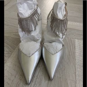 NWT JIMMY CHOO BIRTIE 85 SILVER/CRYSTAL SANDAL